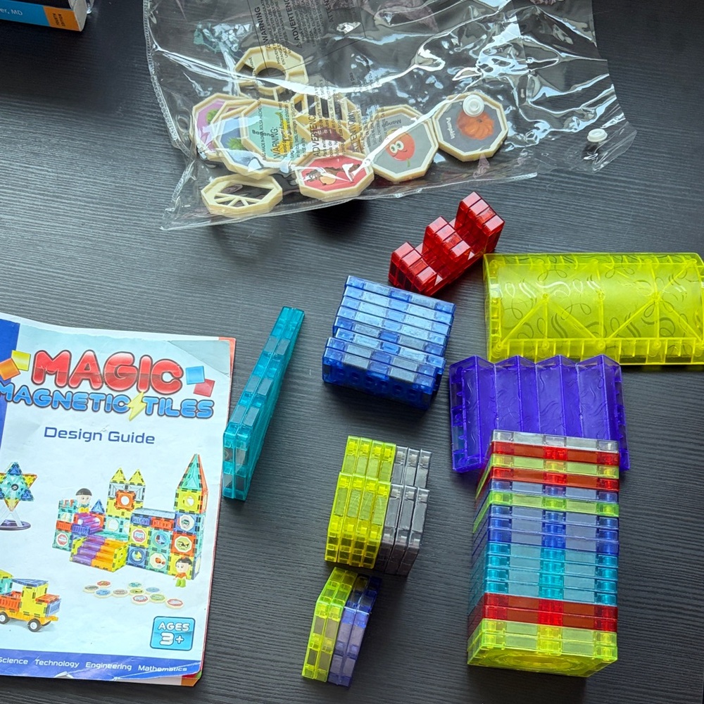 46pc Magic Magnetic Tiles Building Set - Yellow, Blue, Red, Purple
